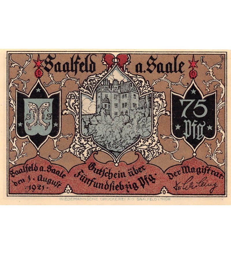 ALLEMAGNE, SAALFELD A. SAALE - 75 PFENNIG 1921