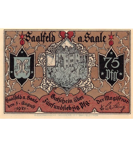 ALLEMAGNE, SAALFELD A. SAALE - 75 PFENNIG 1921