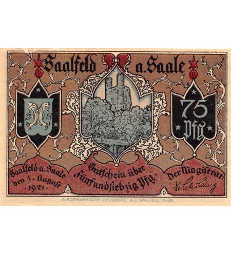 ALLEMAGNE, SAALFELD A. SAALE - 75 PFENNIG 1921