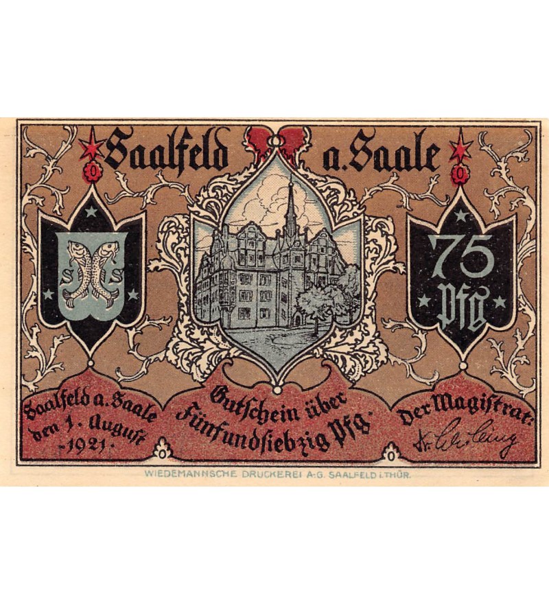 ALLEMAGNE, SAALFELD A. SAALE - 75 PFENNIG 1921