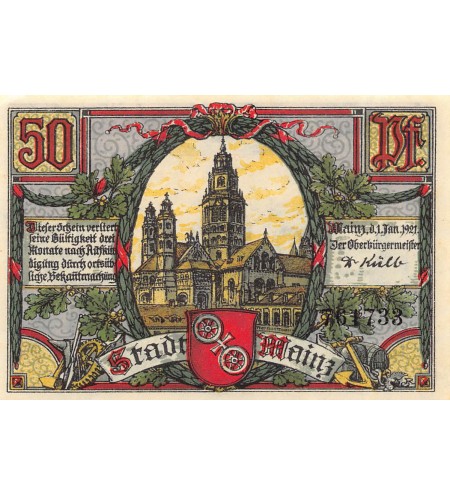 ALLEMAGNE, MAINZ - 50 PFENNIG 1921