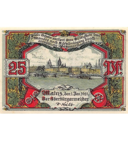 ALLEMAGNE, MAINZ - 25 PFENNIG 1921