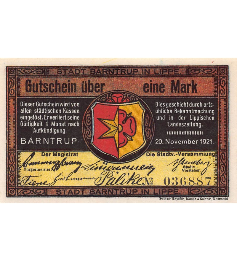 ALLEMAGNE, BARNTRUP IN LIPPE - 1 MARK 1921