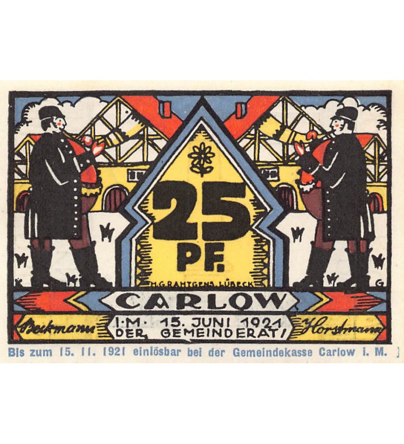 ALLEMAGNE, CARLOW - 25 PFENNIG 1921