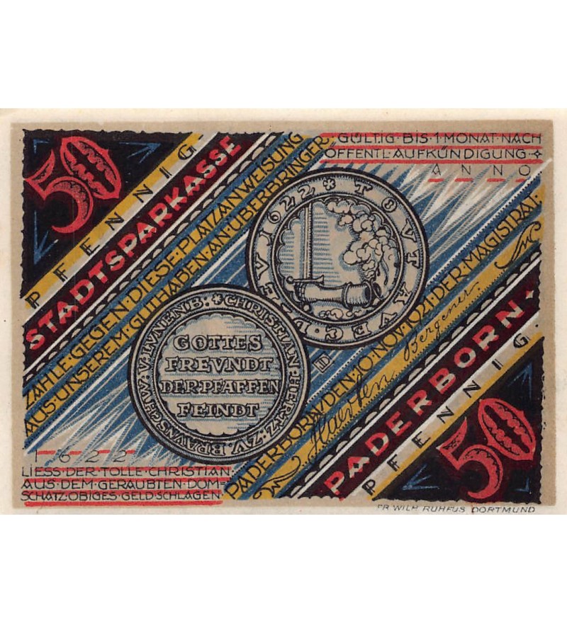 ALLEMAGNE, PADERBORN - 50 PFENNIG 1922