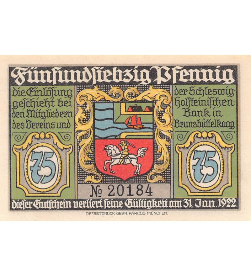 ALLEMAGNE, BRÜNSBUTTEL - 75 PFENNIG 1922