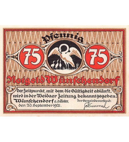 ALLEMAGNE, WÜNSCHENDORF - 75 PFENNIG 1921
