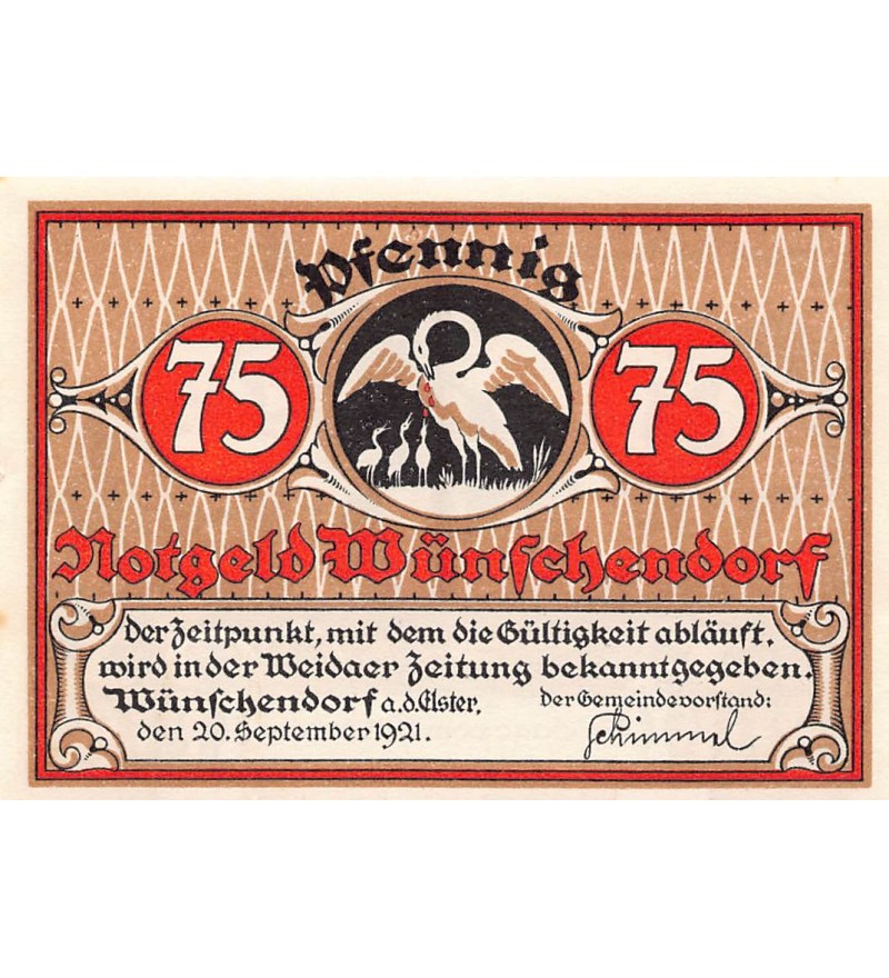 ALLEMAGNE, WÜNSCHENDORF - 75 PFENNIG 1921