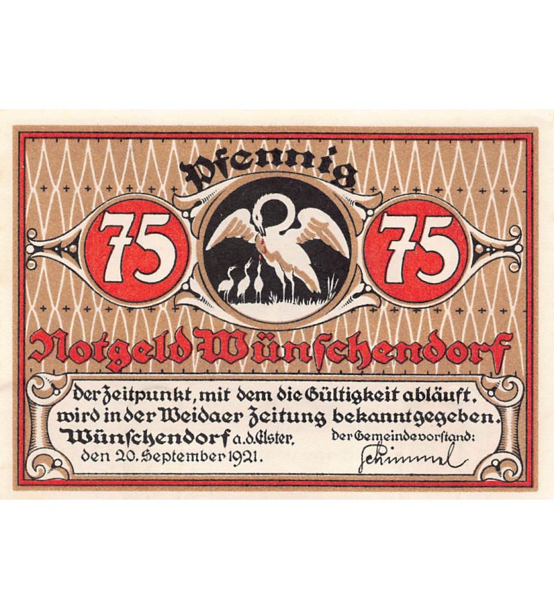 ALLEMAGNE, WÜNSCHENDORF - 75 PFENNIG 1921