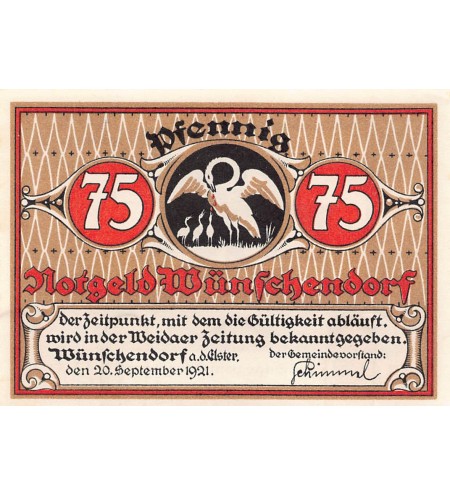 ALLEMAGNE, WÜNSCHENDORF - 75 PFENNIG 1921