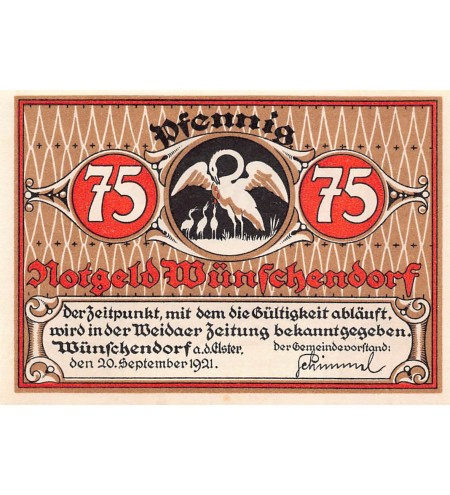 ALLEMAGNE, WÜNSCHENDORF - 75 PFENNIG 1921