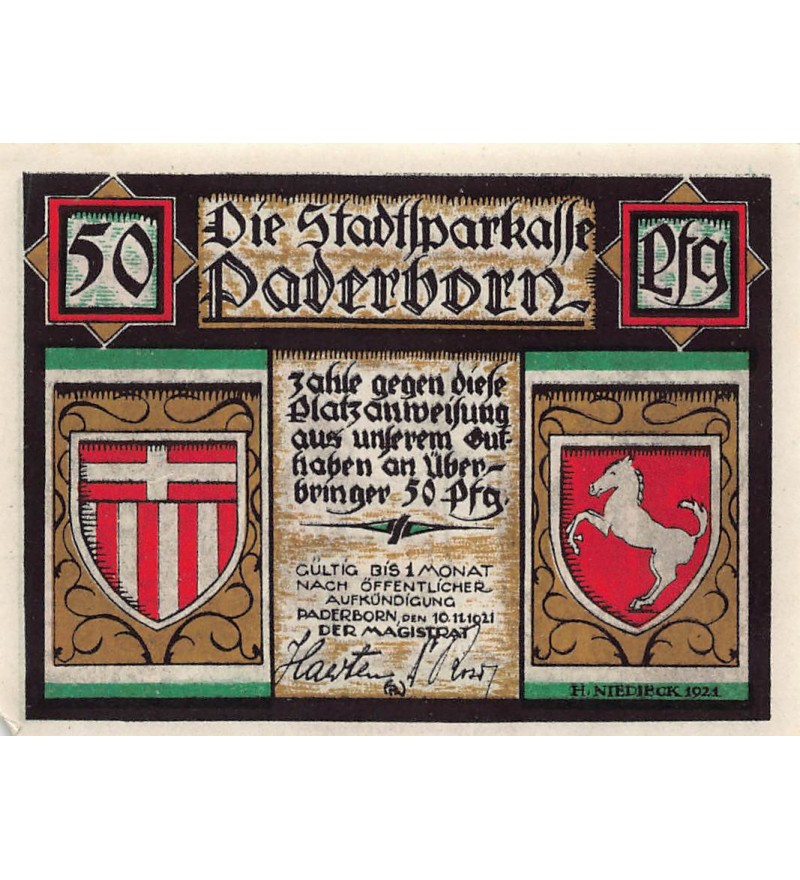 ALLEMAGNE, PADERBORN - 50 PFENNIG 1921