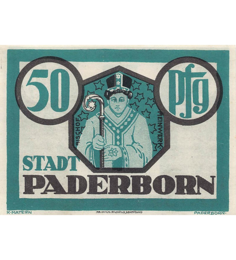 ALLEMAGNE, PADERBORN - 50 PFENNIG 1921