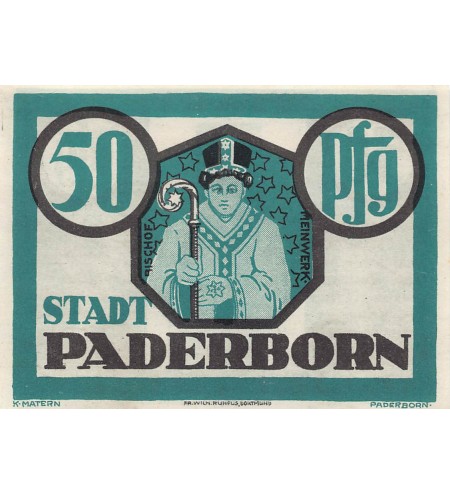 ALLEMAGNE, PADERBORN - 50 PFENNIG 1921