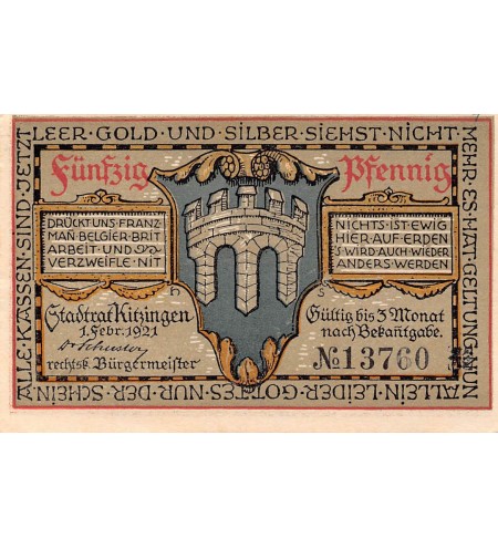 ALLEMAGNE, KITZINGEN - 50 PFENNIG 1921