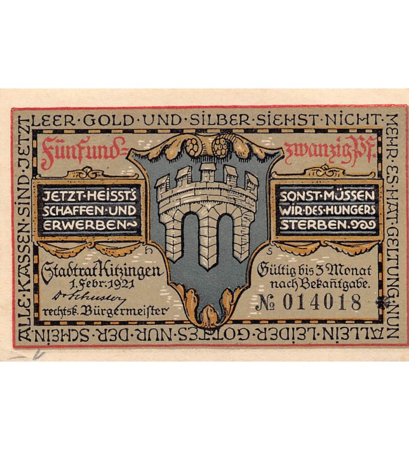 ALLEMAGNE, KITZINGEN - 25 PFENNIG 1921