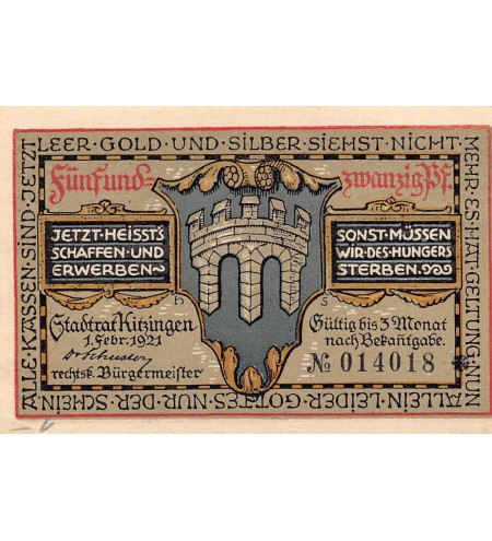 ALLEMAGNE, KITZINGEN - 25 PFENNIG 1921