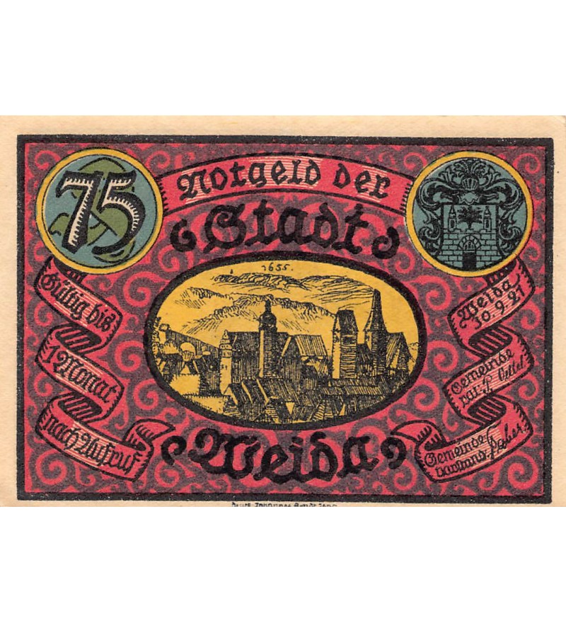 ALLEMAGNE, WEIDA - 75 PFENNIG 1921