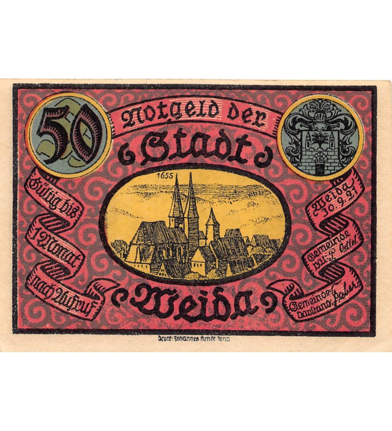 ALLEMAGNE, WEIDA - 50 PFENNIG 1921