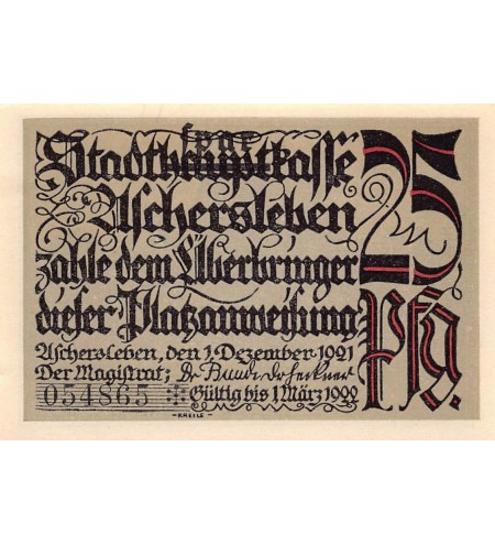 ALLEMAGNE, ASCHERSLEBEN - 25 PFENNIG 1921