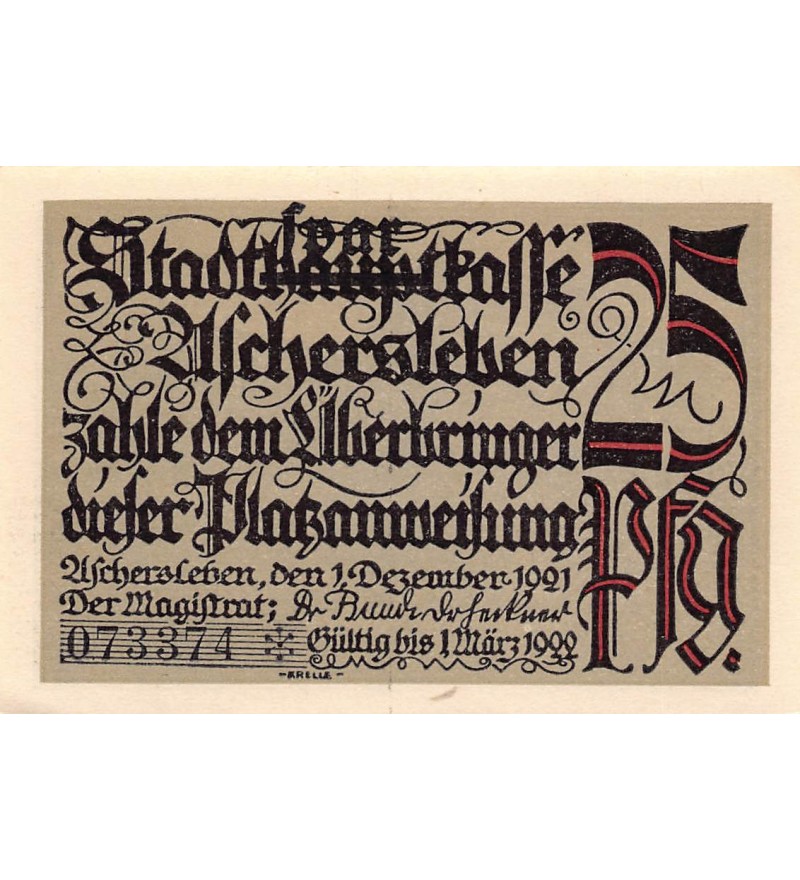 ALLEMAGNE, ASCHERSLEBEN - 25 PFENNIG 1921