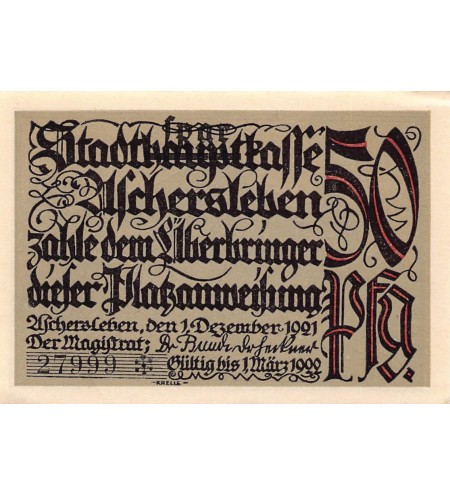 ALLEMAGNE, ASCHERSLEBEN - 50 PFENNIG 1921