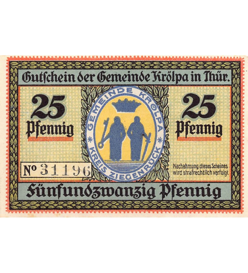 ALLEMAGNE, KRÖLPA - 25 PFENNIG 1921