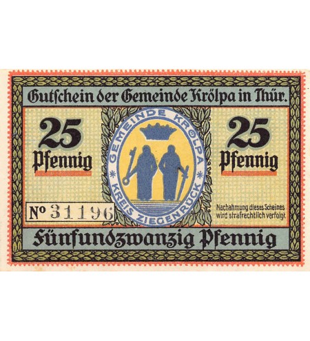 ALLEMAGNE, KRÖLPA - 25 PFENNIG 1921