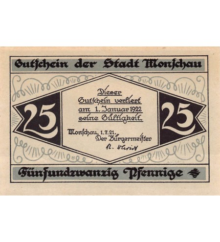 ALLEMAGNE, MONSCHAU - 25 PFENNIG 1921