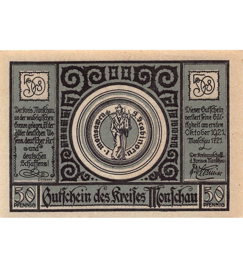 ALLEMAGNE, MONSCHAU - 50 PFENNIG 1921