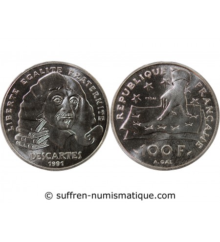 DESCARTES - ESSAI DE 100 FRANCS ARGENT 1991