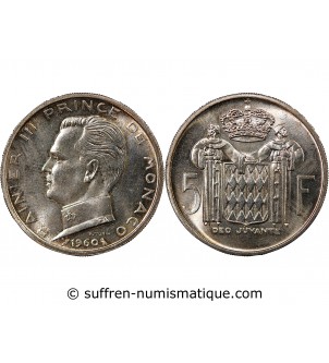 MONACO, RAINIER III - 5 FRANCS ARGENT 1960