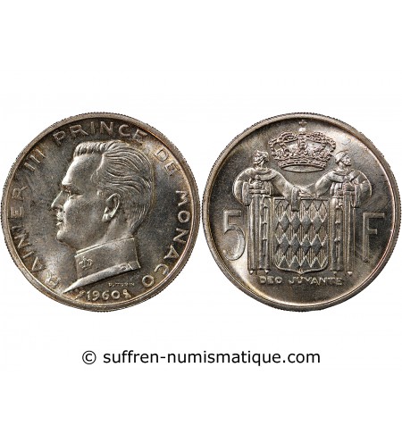 MONACO, RAINIER III - 5 FRANCS ARGENT 1960