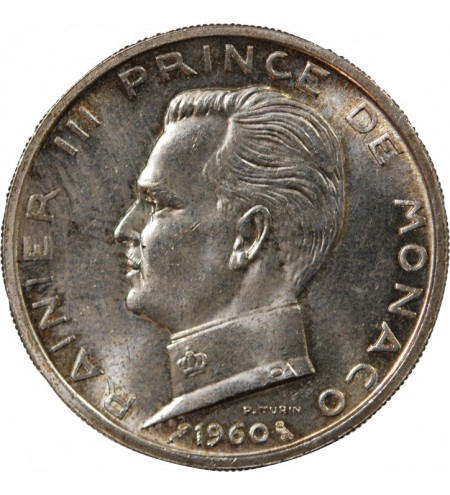 MONACO, RAINIER III - 5 FRANCS ARGENT 1960