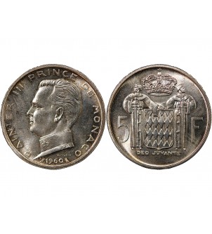 MONACO, RAINIER III - 5 FRANCS ARGENT 1960 2