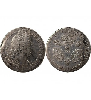 LOUIS XIV﻿ - 1/10 ECU AUX TROIS COURONNES 1711 X AMIENS 2