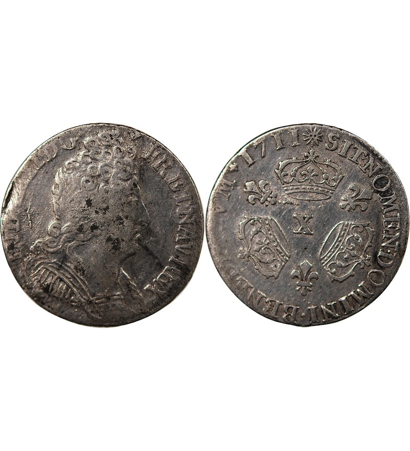 LOUIS XIV﻿ - 1/10 ECU AUX TROIS COURONNES 1711 X AMIENS