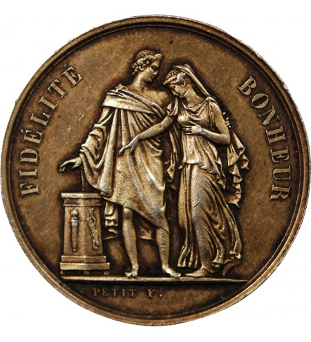 MARIAGE, FIDELITE BONHEUR - MEDAILLE ARGENT inscrite en 1870