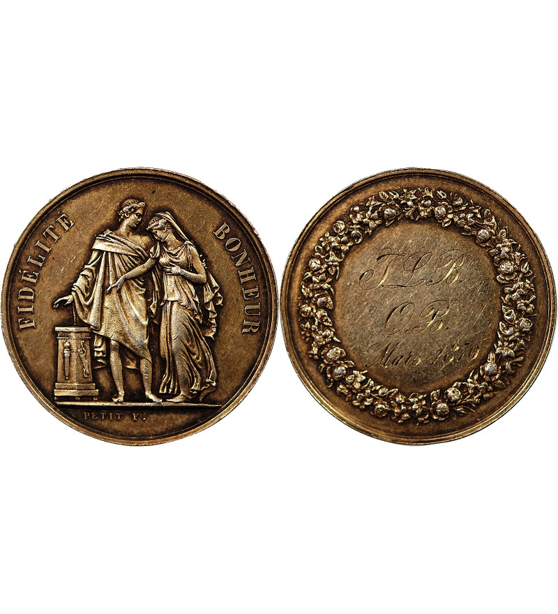 MARIAGE, FIDELITE BONHEUR - MEDAILLE ARGENT inscrite en 1870