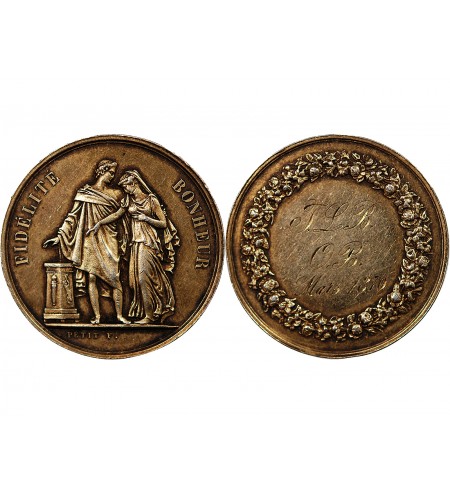 MARIAGE, FIDELITE BONHEUR - MEDAILLE ARGENT inscrite en 1870