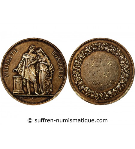 MARIAGE, FIDELITE BONHEUR - MEDAILLE ARGENT inscrite en 1870