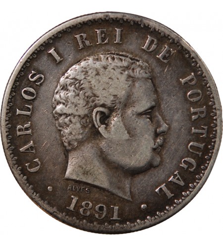 PORTUGAL, CHARLES Ier - 500 REIS ARGENT 1891