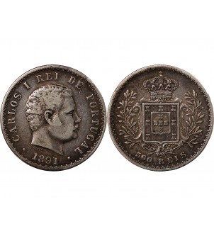 PORTUGAL, CHARLES Ier - 500 REIS ARGENT 1891 2
