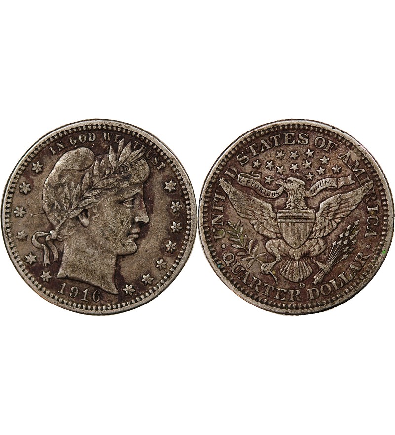 USA - 25 CENTS ARGENT "Barber Quarter" 1916 DENVER