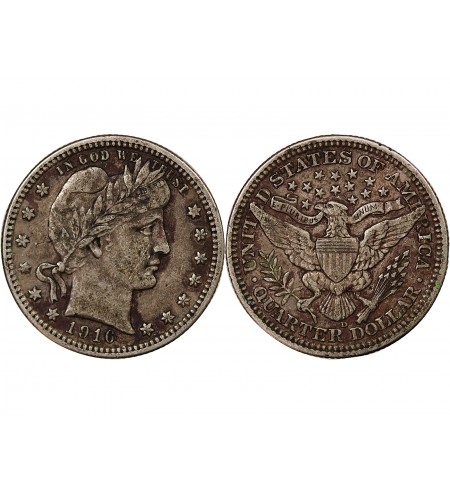 USA - 25 CENTS ARGENT "Barber Quarter" 1916 DENVER