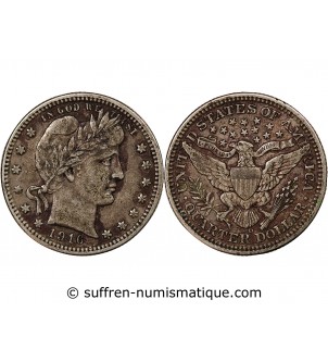 USA - 25 CENTS ARGENT "Barber Quarter" 1916 DENVER
