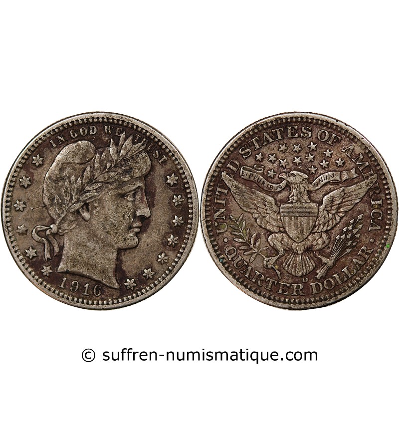 USA - 25 CENTS ARGENT "Barber Quarter" 1916 DENVER