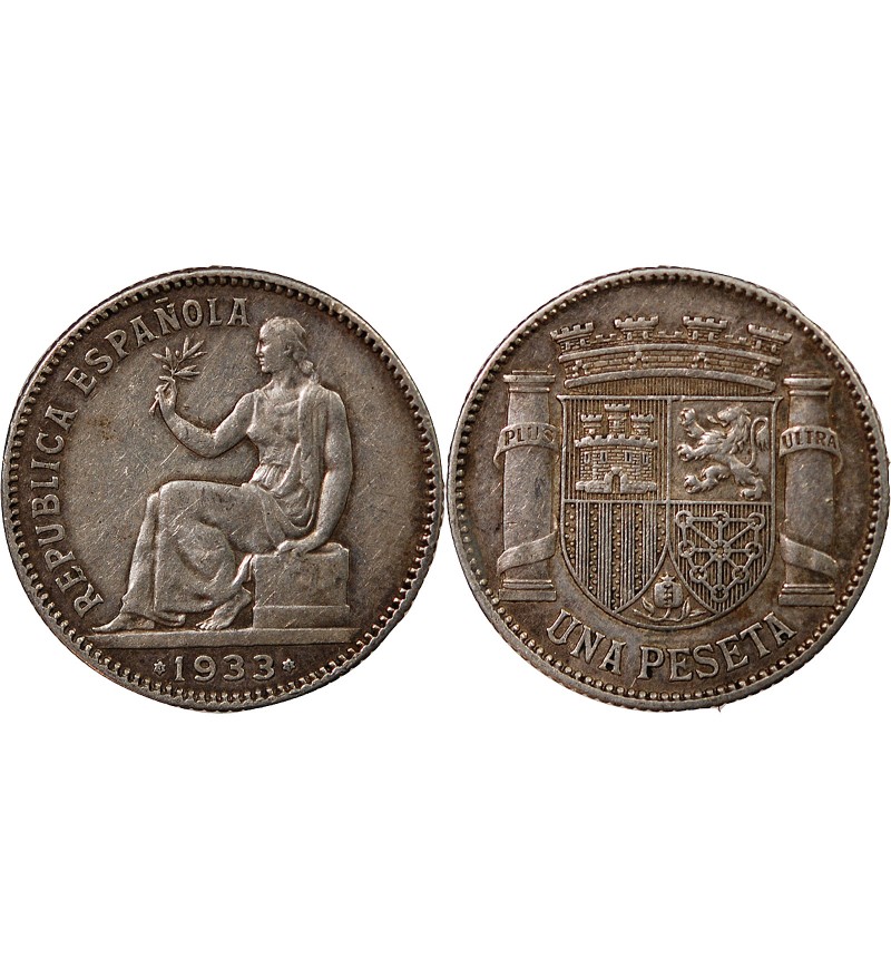 ESPAGNE, REPUBLIQUE - 1 PESETA ARGENT 1933