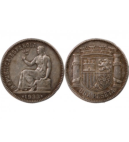 ESPAGNE, REPUBLIQUE - 1 PESETA ARGENT 1933