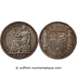 ESPAGNE, REPUBLIQUE - 1 PESETA ARGENT 1933